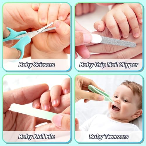 Baby Healthcare and Grooming Kit, 14 in 1 Baby Safety Set Newborn Nursery Health Care Set with Hair Brush Scale Nail Clippers for Baby Girls Boys(20 Kits Pink) (Green) - Image 4