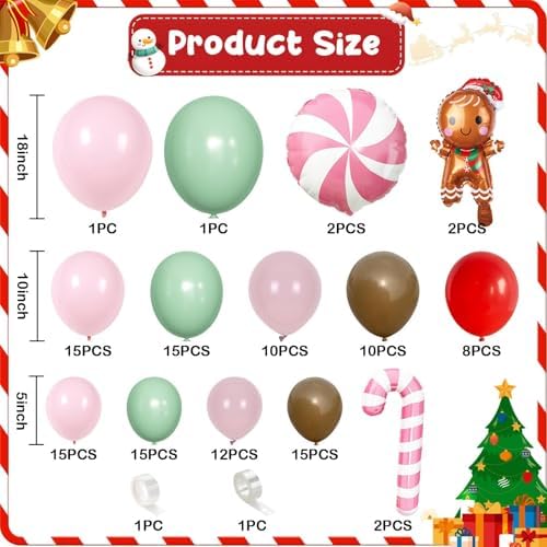Gingerbread Christmas Balloon Arch Kit, 125PCS Pink Green Brown Holiday Balloon Garland with Gingerbread Man House Foil Balloons for Xmas Party Nutcracker Christmas New Year Birthday Decorations - Image 2