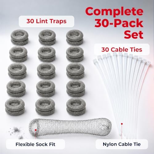 Lint Traps for Washing Machine Hose - Washer Hose Lint Trap Mesh, Stainless Steel Hair Catcher, Laundry Drain Filter, Rust-Free Pet Hair Sock, Nylon Cable Ties, 29cmx6.5cm - 30-Pack - Image 6