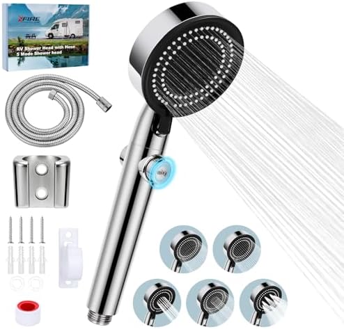 5+1 Mode High Pressure Replacement Silver RV Shower Head with Hose by XfireUS