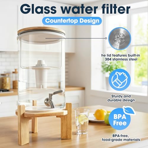 water filter dispenser Countertop water purifier System 3.1 Gallon Glass water filter with Wooden Stand and 1 Filters for Home and Office - Image 5