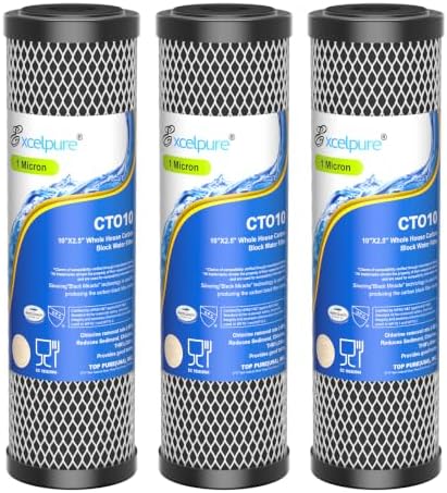 EXCELPURE 1 Micron 10" x 2.5" Whole House CTO Carbon Water Filter, 3PACK by EXCELPURE