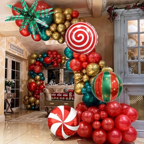 Christmas Balloon Garland Arch Kit, 101PCS Dark Red Green Gold Xmas Balloon Set with Lollipop Explosion Star Mylar Foil Balloons for New Year Holiday Birthday Prom Party Decorortions Supplies - Image 5