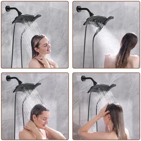 BRIGHT SHOWERS High Pressure Dual Shower Head Combo with Rainfall & Handheld, 4 Spray Settings, Tool-Free Installation, 60" Stainless Steel Hose, Matte Black - Image 4