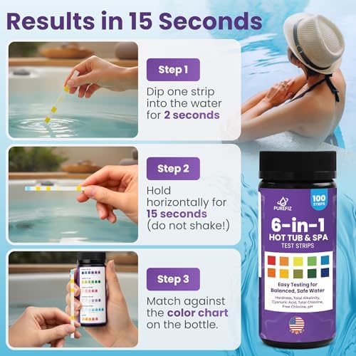 Hot Tub & Spa Test Strips 6-in-1 (100-Pack) - Accurately Monitors pH, Free/Total Chlorine, Alkalinity, Hardness, and Cyanuric Acid - Perfect for Chlorine-Based Spas and Jacuzzis (Not for Bromine) - Image 4