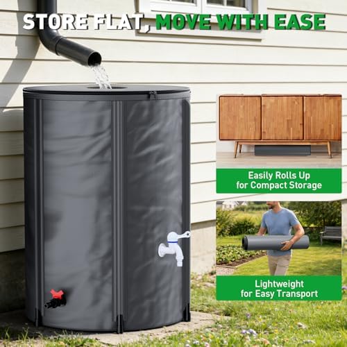 Yesker Collapsible Rain Barrel, 100 Gallon Portable Rainwater Collection System, 550D PVC Water Storage Tank, Rain Catcher with Spigots Filter Overflow Kit, Grey - Image 6