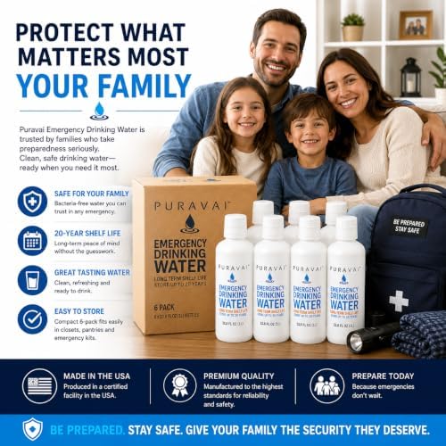 Ready Harvest Puravai Emergency Drinking Water, 6-Pack (1 Liter Bottles), 20-Year Shelf Life, Long-Term Water Storage for Emergency Preparedness, Disaster Kits, Survival Supplies - Image 5