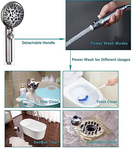 GwernKB Handheld Shower Head with On Off Switch 8-Mode High Pressure Showerhead with 79 Inches Extra-long Stainless Steel Hose and Bracket PLUS Extra Low-Reach Adhesive Wall Mount for Kids,Silver… - Image 5
