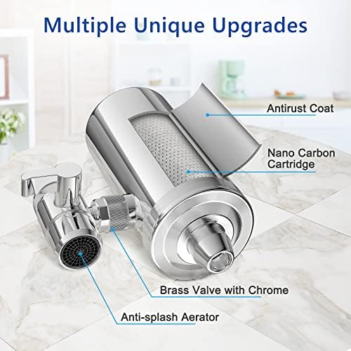 Faucet Water Filter, 1200-Gallons Water Faucet Filtration System, 304 Stainless Steel Tap Water Filter with with Dual 360-degree Swivels, Remove Chlorine, Lead, Odors, Bad Tastes and More - Image 4