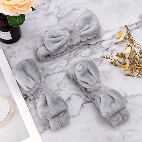 Ondder Spa Headband for Washing Face 8 Pack Gray Skincare Headbands for Women Girls Terry Cloth Cute Bow Head Bands - Image 7