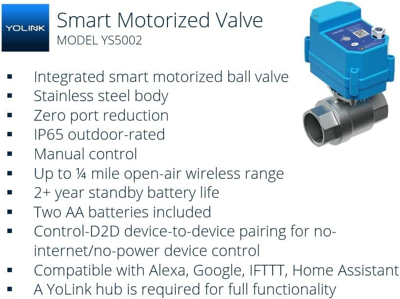 YoLink 1/2" Commercial Grade Smart Motorized Stainless Steel Ball Valve LoRa Wireless Up to 2,034 Feet Open Air Range Battery-Powered, IFTTT, Alexa, Home Assistant - Image 2
