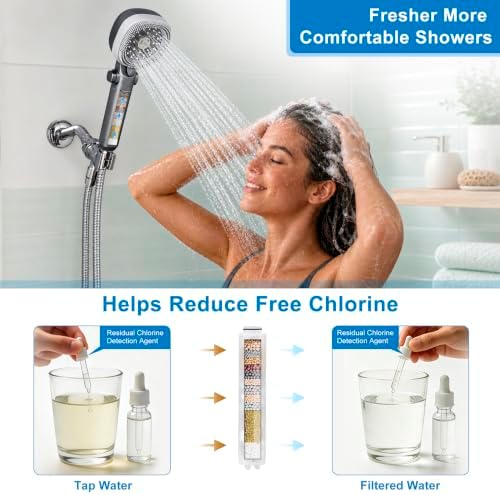 Filtered Shower Head with Handheld,ON/OFF Switch,4 Mode High Pressure Spray Showerhead with Filters for Hard Water, Remove Chlorine,79In Long Hose&Bracket Extra Adhesive Shower Holder - Image 2