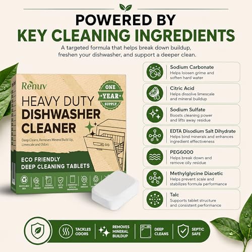 Renuv® Heavy Duty Dishwasher Cleaner & Deodorizer, Descaler, 12 XL Tablets - Image 6