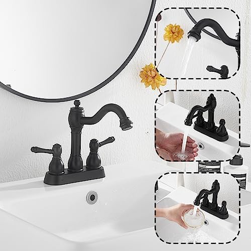Matte Black Bathroom Faucet, 2 Handles, 4 Inches Centerset - Image 4