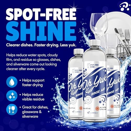 Oh Yuk Dishwasher Rinse Aid Liquid, Dishwasher Drying Agent for Spot-Free Shine, Liquid Rinse Aid for Dishes, Glasses & Silverware, Helps Reduce Water Spots & Improve Drying, Citrus Scent - Image 3