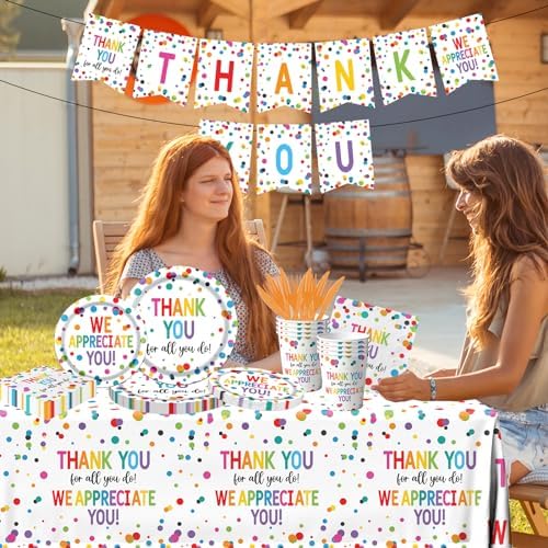 Thank You Party Plates and Napkin Decoration We Appreciate You Tableware Tablecloth Cups Banner Thank You for All You Do Employee Staff Appreciation Teacher Doctor Graduation Appreciation Party Decor - Image 3