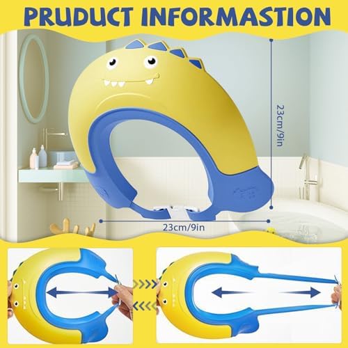 Thcbme Baby Shower Cap Shield, Shower Cap for Kids, Visor Hat for Eye and Ear Protection for 0-9 Years Old Children,Cute Dinosaur shape Makes the Baby Bath More Fun… (Yellow) - Image 2