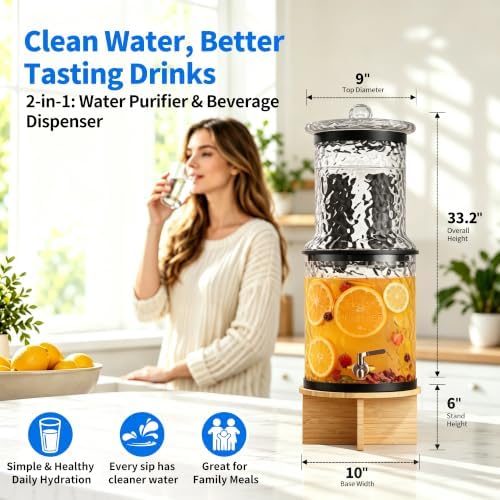 Glass Gravity Water Filter,3 Gallon Glass Water Dispenser with Wood Stand - Image 6