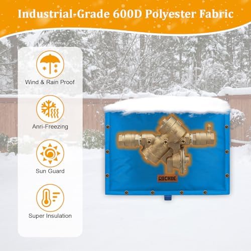 Backflow Preventer Insulated Cover (5°F) for Winter Freeze Protection, 21" W x 16" H Thickened Pressure Reducing Value & Well Pump Cover, Outdoor Waterproof Insulation Pouch for Sprinkler Valve, Blue - Image 5
