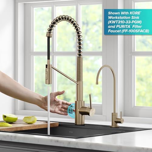 KRAUS Oletto Touchless Sensor Commercial Pull-Down Single Handle Kitchen Faucet with QuickDock Top Mount Assembly in Spot Free Antique Champagne Bronze, KSF-2631SFACB - Image 3
