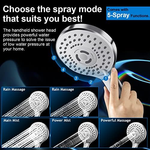 PinWin Modern 12" Large Square Rain Showerhead with 5 Modes Handheld Showerhead Combo, Adjustable Arm, Easy Tool-Free Installation - Image 4