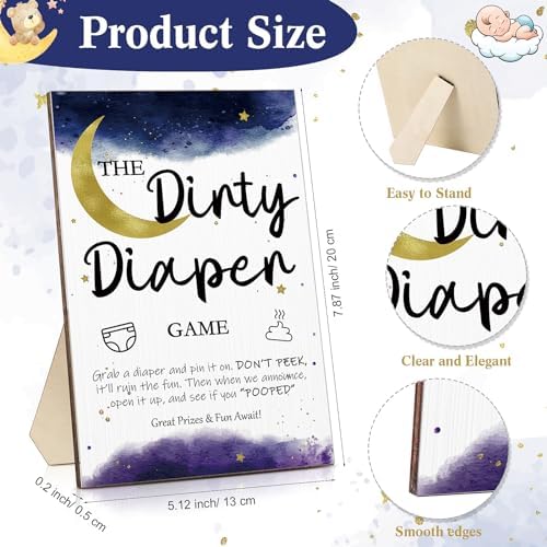 Roowest 51 Pcs Dirty Diaper Baby Shower Games, Star Moon - Image 2