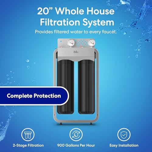 Brio Whole House Water Filter System w/Gauges | 2 Stage Fast-Flow Filtration (5 Micron Sediment, CTO Carbon Block) 4.5" x 20" Filters | Improves Taste, Protects Home Appliances & Shower | 900 GPH - Image 2
