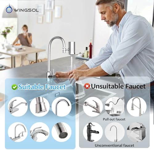 WINGSOL Stainless Steel Water Filter for Sink Faucet, Temp. Sensor LED Light, NSF/ANSI 42&53, 360° Rotating Tap Purifier Reduce PFAS, Lead, Chlorine & Microplastics, 350 Gallons Long-Lasting - Image 3