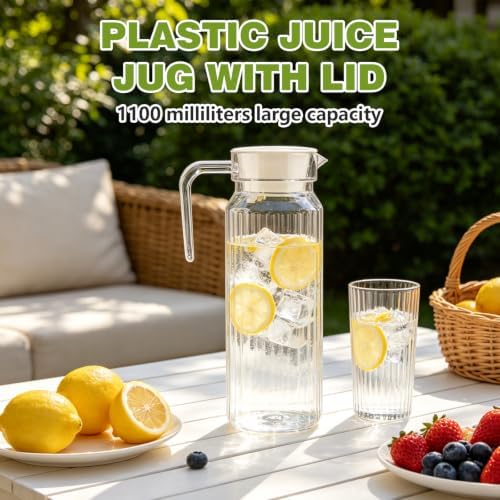 Plastic Pitcher with Lid, Transparent Acrylic Pitcher with Lid, Square Shape Pitchers Beverage Pitchers, Not Easy to Break Acrylic Lemonade Jug for Juice Milk (37.2 fl oz) - Image 2
