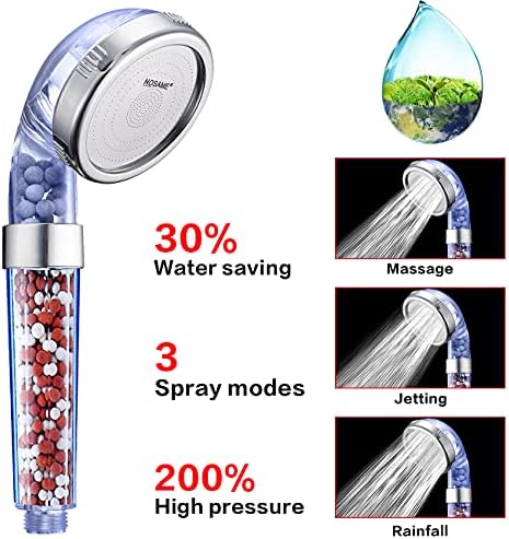 Nosame Shower Head with Hose and Bracket, Filter Filtration High Pressure Water Saving 3 Mode Function Spray Handheld Showerheads for Dry Skin & Hair - Image 2