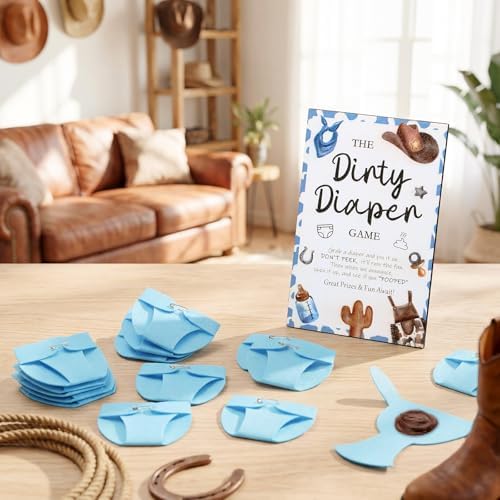 Roowest 51 Pcs Dirty Diaper Baby Shower Games, Blue Cowboy - Image 4