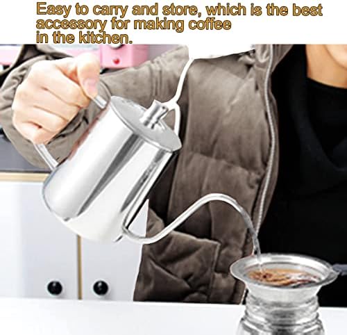 350ml Small Coffee Pot, Gooseneck Pour Over Coffee Kettle, Stainless Steel Long Narrow Spout Manual Coffee Kettle with Cover for Home Coffee Use(Silver) - Image 6