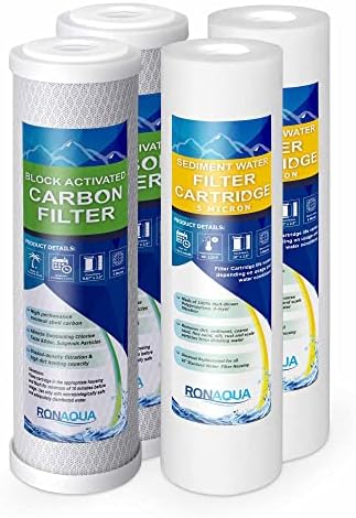 2 Standard Coconut Shell Block Carbon & 2 Four Layers of Filtration Polypropylene Sediment 5 Micron 2.5"x 10" Water Filter Cartridges Universal replacement for Reverse Osmosis & Standard 10” Housing by Ronaqua