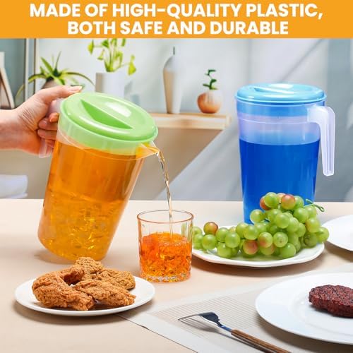 Honeydak 6 Pcs Clear Plastic Pitcher with Lid Handle,70 Oz,Colorful - Image 3