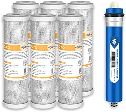 Membrane Solutions Combo Pack for FX12M and FX12P, Water Filter Replacement Cartridges Compatible with GE GXRM10RBL GXRM10G Reverse Osmosis Systems, 6x 10-Inch Carbon Filters, 1x 50GPD RO Membranes by MembraneSolutions