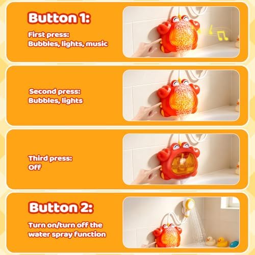 Bath Toys for Kids Ages 1-3 4-8 Rechargeable Bath Bubble Machine 2 in 1 with Baby Shower Head Light Up Crab Bath Toys with Colourful RGB Light for Toddler Boys and Girls - Image 4