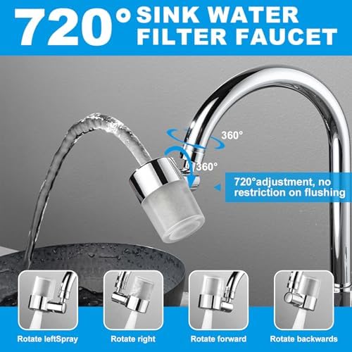 Sink Water Filter Faucet, 720 ° Rotating Kitchen Faucet Water Purifier, Bathroom Faucet Filter Removes Chlorine Fluoride Heavy Metals Hard Water for Home, Kitchen & Bathroom - Image 4