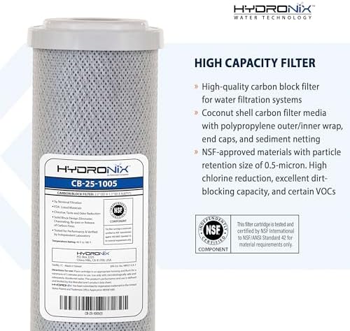 Hydronix CB‑25‑1005 Whole House Coconut Carbon Block Water Filter – 5-Micron Replacement Cartridge for RO & Drinking Water Systems | Standard 2.5 x 10 Inch Filter Housings (4 Pack) - Image 2