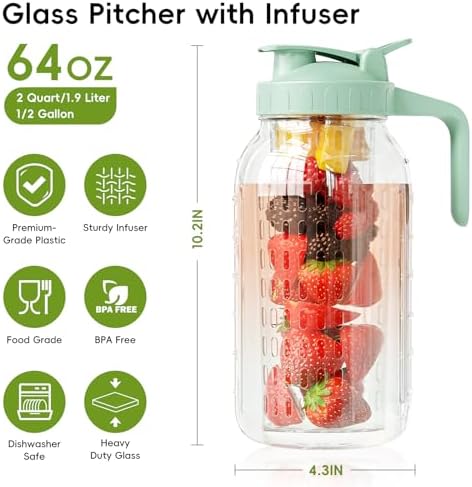 JunVpic Glass Mason Jar Pitcher, 64 oz Wide Mouth Jug - Image 2