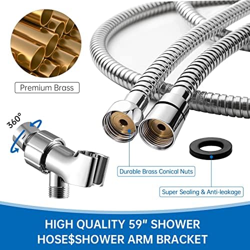 Filtered Shower Head, High Pressure Water Saving Showerhead with Filter Beads, Handheld Fan Shower Kit with Stainless Steel Hose, Wall & Overhead Brackets ect.-Silver - Image 6