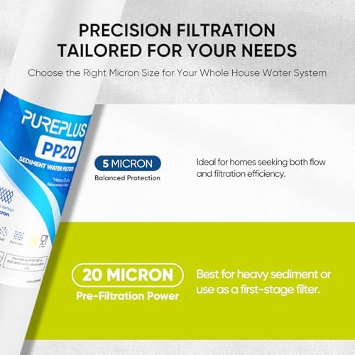 PUREPLUS 20 Micron 20"x2.5" Whole House Sediment Water Filter PP20 6 Pack - Image 2
