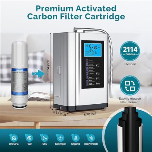 Alkaline Water Ionizer Machine 729, Built-in a Filter, Produces pH 4-10.5 Water, 7 Water Settings, Up to -570mV ORP, 8000L Per Filter, Silver - Image 5