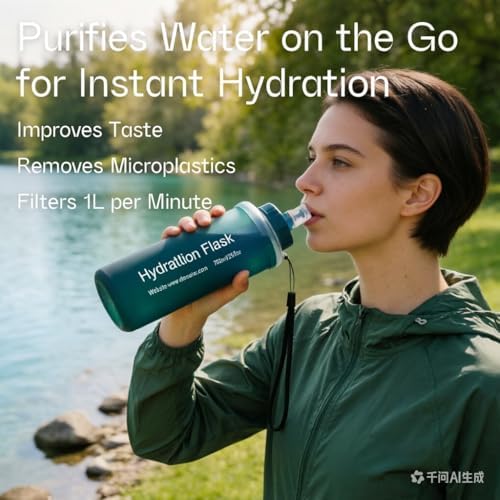 AXEN Collapsible Water Bottle with Filter for Hiking Travel, 1000ml Green - Image 4