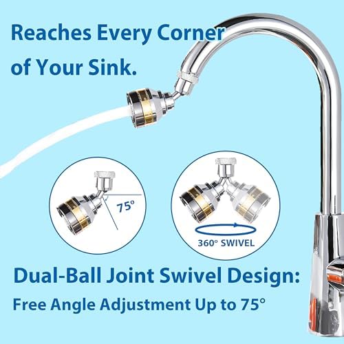 360° Swivel Kitchen Faucet Aerator Replacement 2-function Kitchen Faucet Sprayer Attachment Faucet Nozzle Attachment Water-Saving Faucet Head Replacement Part 55/64'' Female Thread,Short - Image 3