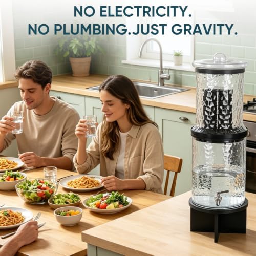 3 Gallon All Glass Gravity-Fed Water Purifier, Countertop Water Filtration System with Wooden Stand, for Home, Emergency & Outdoor Survival - Image 6