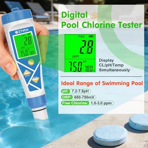 Digital Pool Chlorine pH Salt Water Tester, 8 in 1 Hydrogen ORP TDS - Image 3