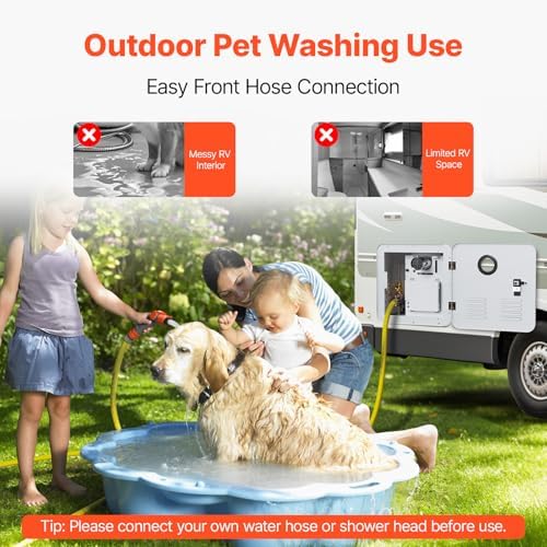 VEVOR RV Tankless Water Heater, 65000 BTU, Instant Shower with 15 x 15 in White Door and Remote Controller, Ideal for RVers' Family Everyday Use - Image 5
