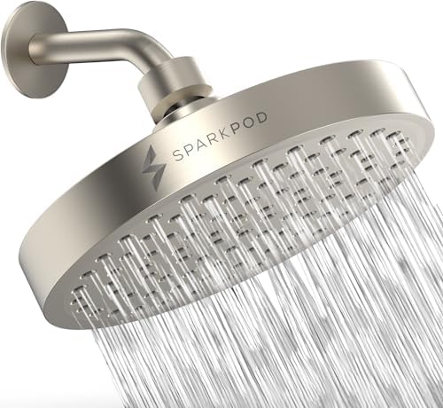 SparkPod Rain Shower Head, 6 Inch Round, Elegant Brushed Nickel Finish by SparkPod