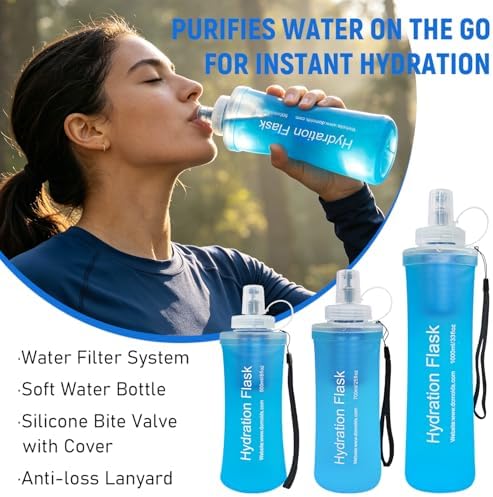 1L Collapsible Water Bottle with Filter for Hiking Backpacking(Blue) - Image 3