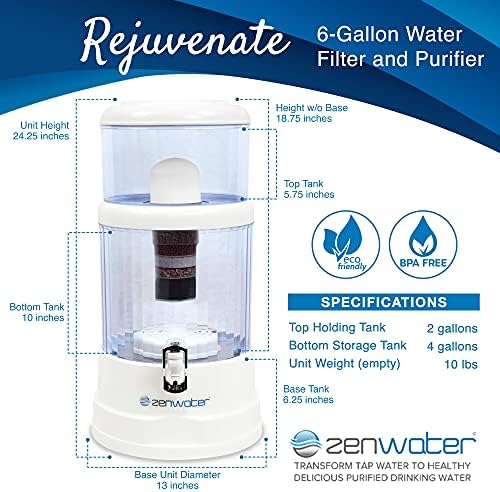 ZENWATER 6-Gallon Countertop Gravity Water Filter System - Portable Alkaline Filtration System - Enjoy Clean and Mineral-Rich Hydration At Home, Office, or Travel - Image 3
